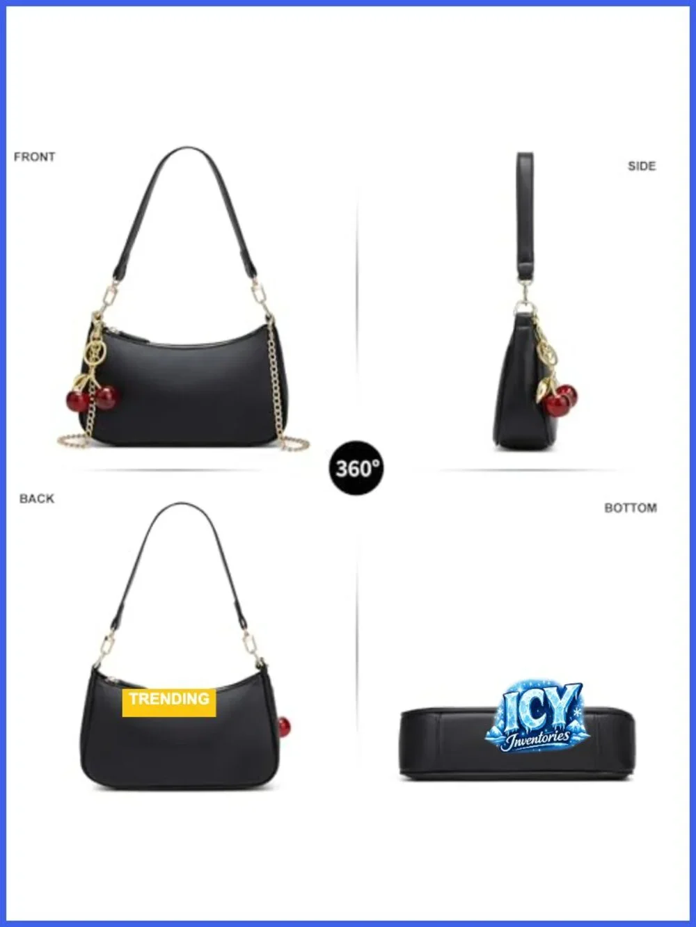 PU Leather Hobo Shoulder Bag with Removable Straps and Cherry Charm